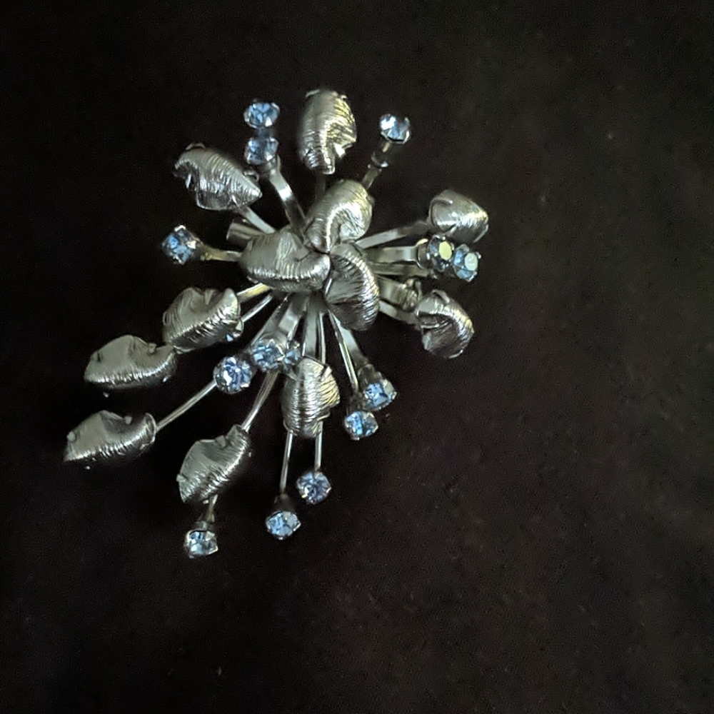 Silver and manufactured aquamarine brooch